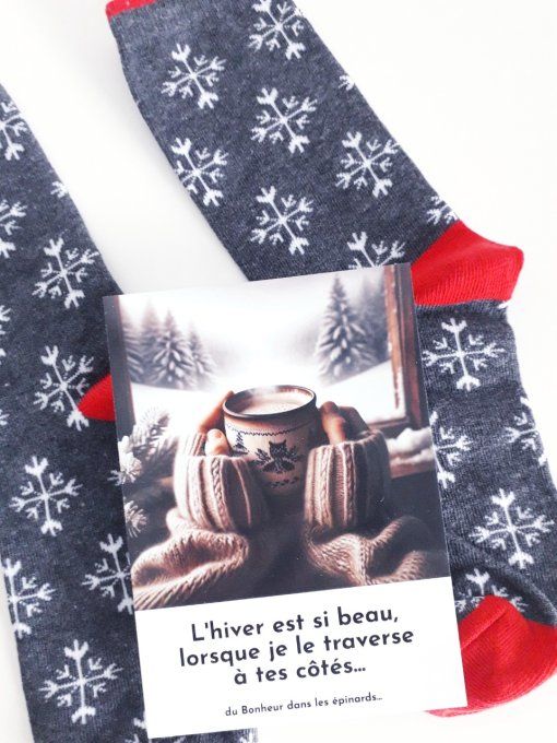 CARTE AMOUR EN HIVER + CHAUSETTES HOMME