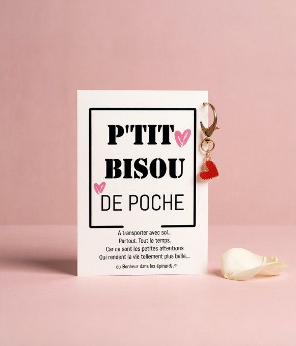CARTE P'TIT BISOU DE POCHE + MINI PORTE CLES COEUR - S28