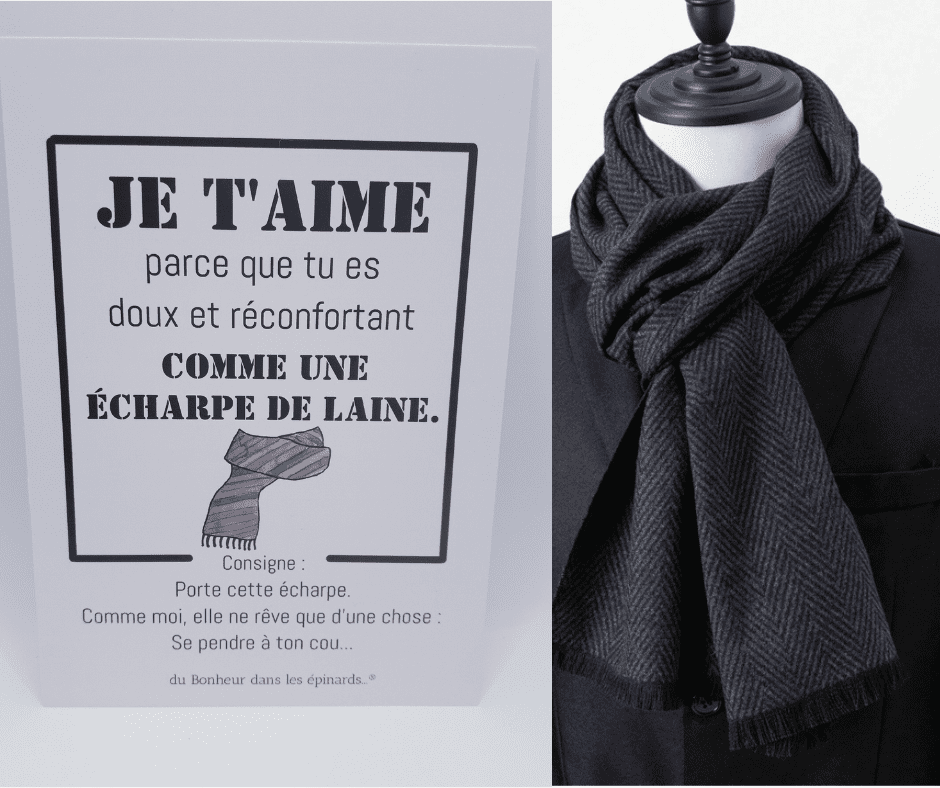 CARTE JE T'AIME PARCE QUE TU ES DOUX + 1 ECHARPE POUR LUI