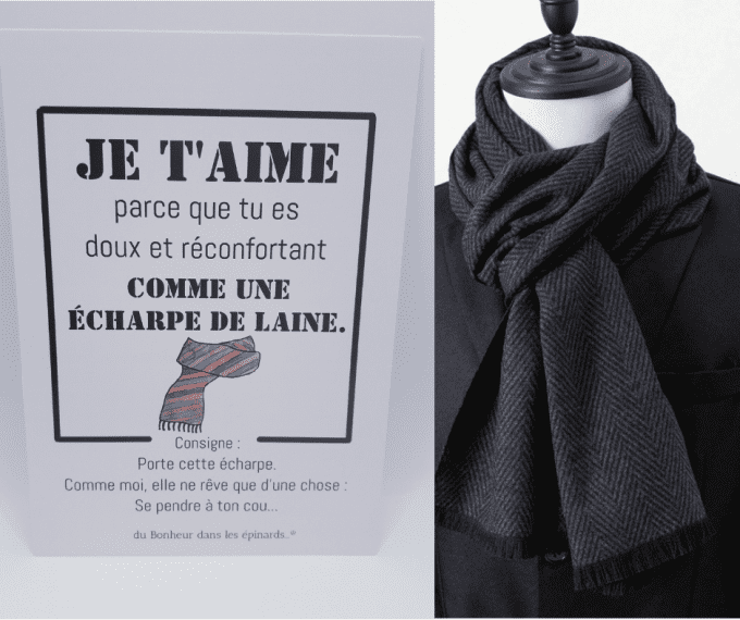 CARTE JE T'AIME PARCE QUE TU ES DOUX + 1 ECHARPE POUR LUI
