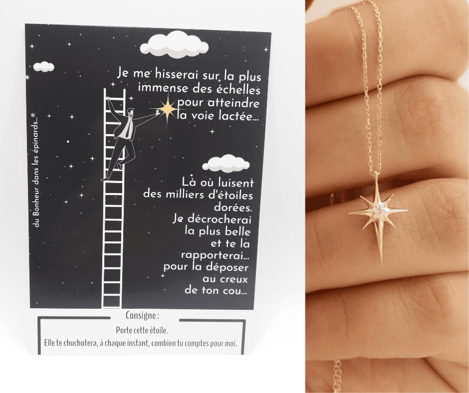 CARTE JE ME HISSERAI + COLLIER ETOILE POUR ELLE