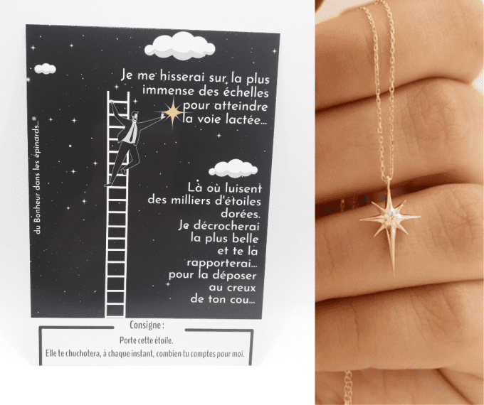 CARTE JE ME HISSERAI + COLLIER ETOILE POUR ELLE