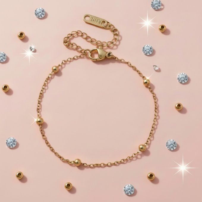 CARTE MAMIFIQUE + BRACELET PERLES DOREES - F13