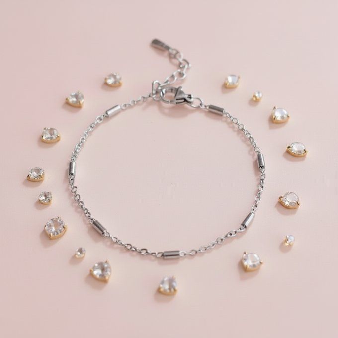 CARTE A MA GRAND-MERE + BRACELET PERLES TUBULAIRES doré ou argenté - F43 