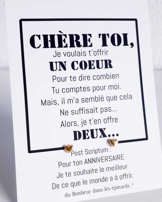 CARTE CHERE TOI + 1 PAIRE DE CLOUS D'OREILLES COEURS - A11
