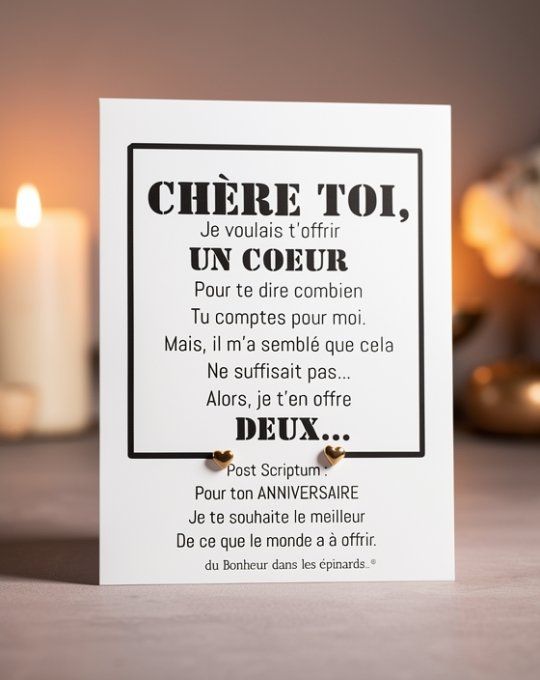 CARTE CHERE TOI + 1 PAIRE DE CLOUS D'OREILLES COEURS - A11
