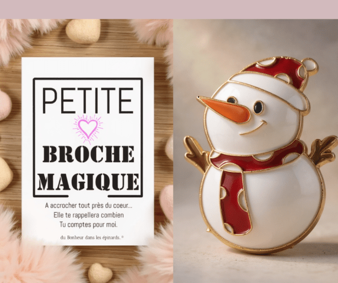 CARTE PETITE BROCHE MAGIQUE + BROCHE BONHOMME DE NEIGE - S29