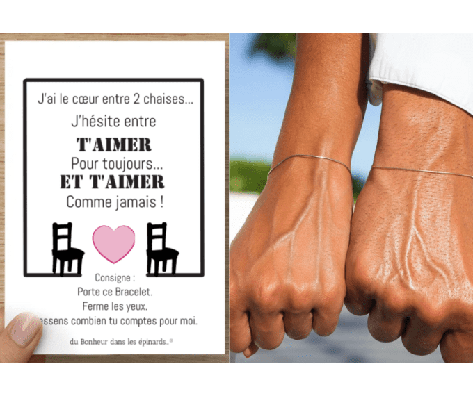CARTE + 2 BRACELETS - LE COEUR ENTRE DEUX CHAISES - R40
