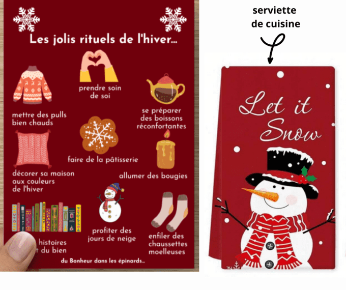 CARTE LES JOLIS RITUELS DE L'HIVER + SERVIETTE DE CUISINE - S27