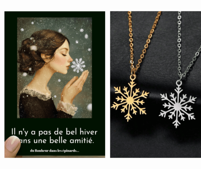 CARTE AMITIE EN HIVER + COLLIER FLOCON - S26