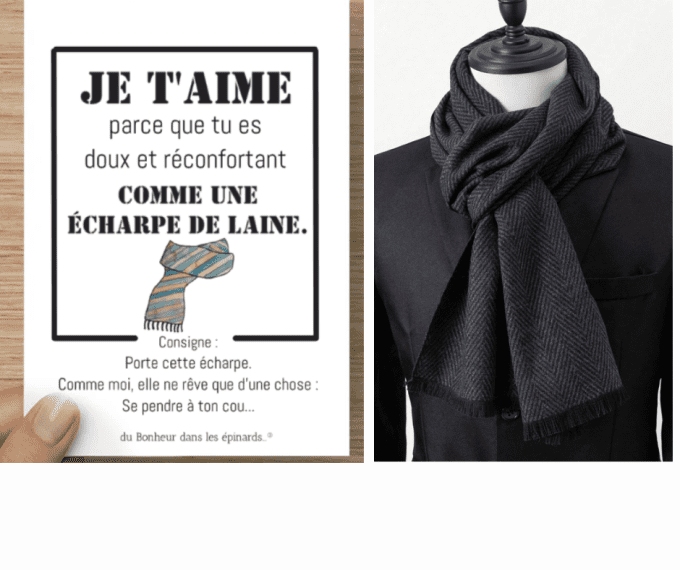 CARTE JE T'AIME PARCE QUE TU ES DOUX + 1 ECHARPE POUR LUI - R65