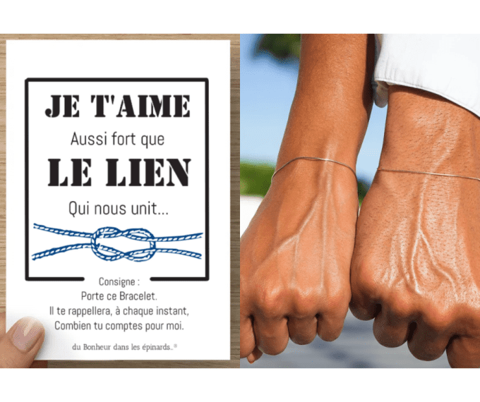 CARTE + 2 BRACELETS - JE T'AIME AUSSI FORT QUE LE LIEN