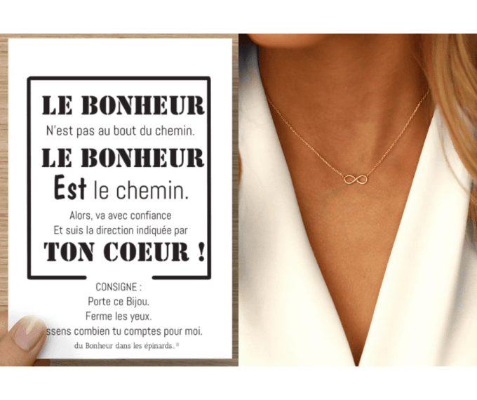 CARTE LE BONHEUR EST LE CHEMIN + 1 COLLIER INFINI - S21