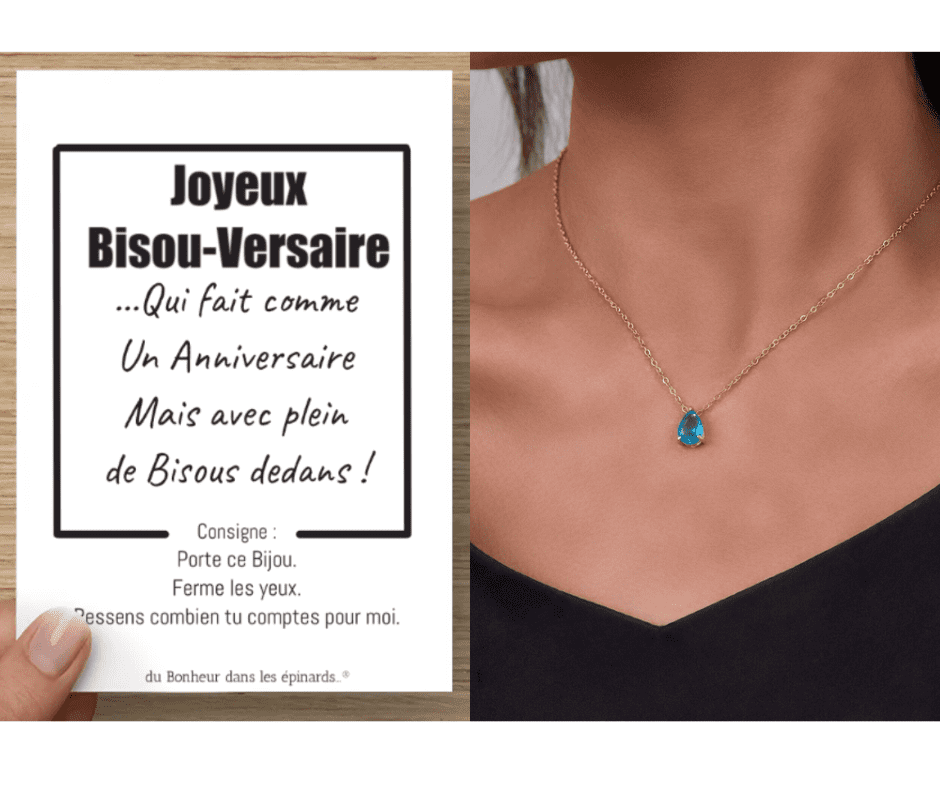 CARTE BISOU VERSAIRE + COLLIER TOPAZE - FEMME - A04