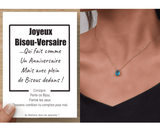 CARTE BISOU VERSAIRE + COLLIER TOPAZE - FEMME - A04