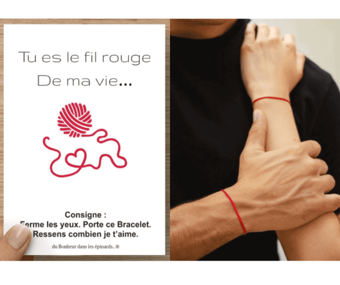 LOT DE 10 - CARTE TU ES LE FIL ROUGE DE MA VIE + 2 BRACELETS - R01D