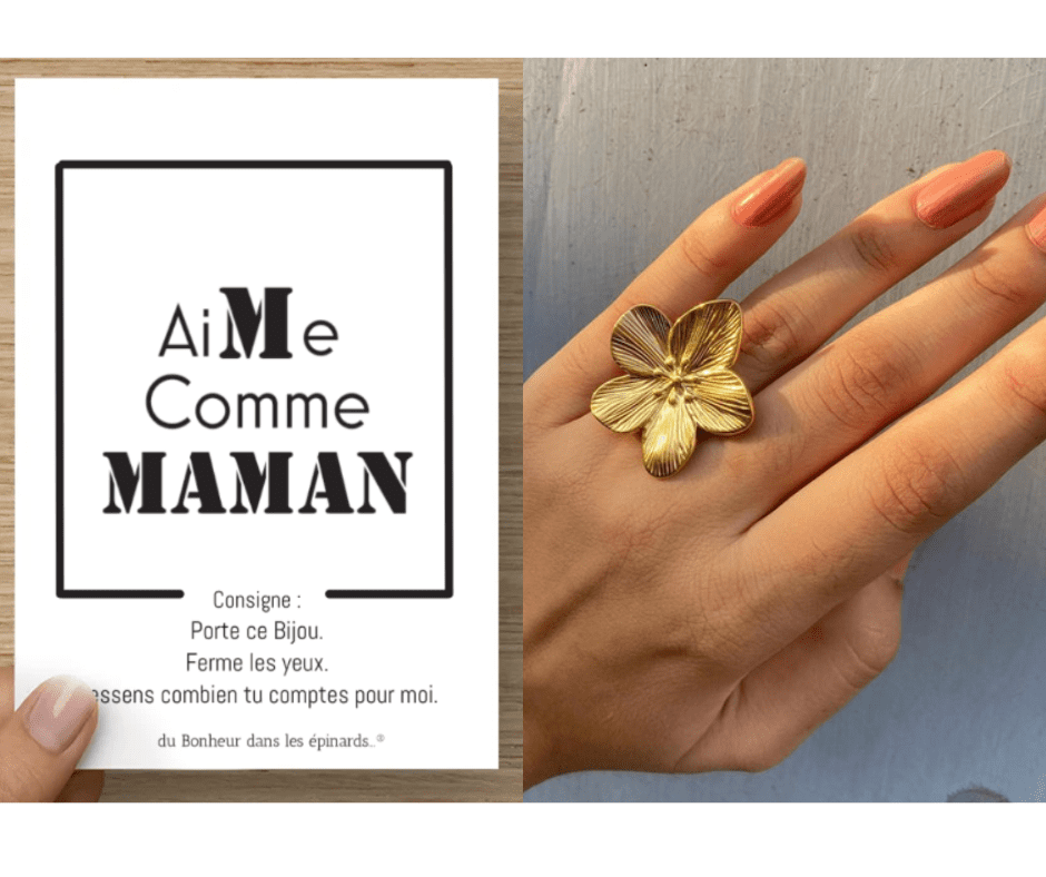 CARTE AIME COMME MAMAN + BAGUE FLEUR - F28