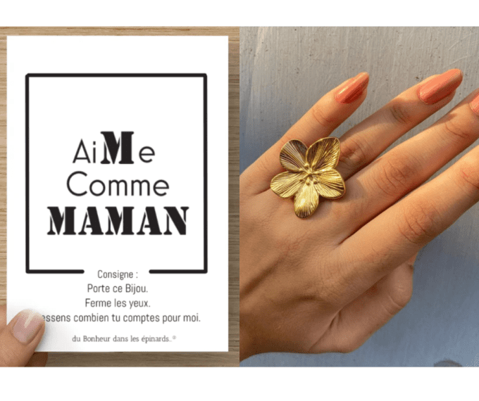 CARTE AIME COMME MAMAN + BAGUE FLEUR - F28