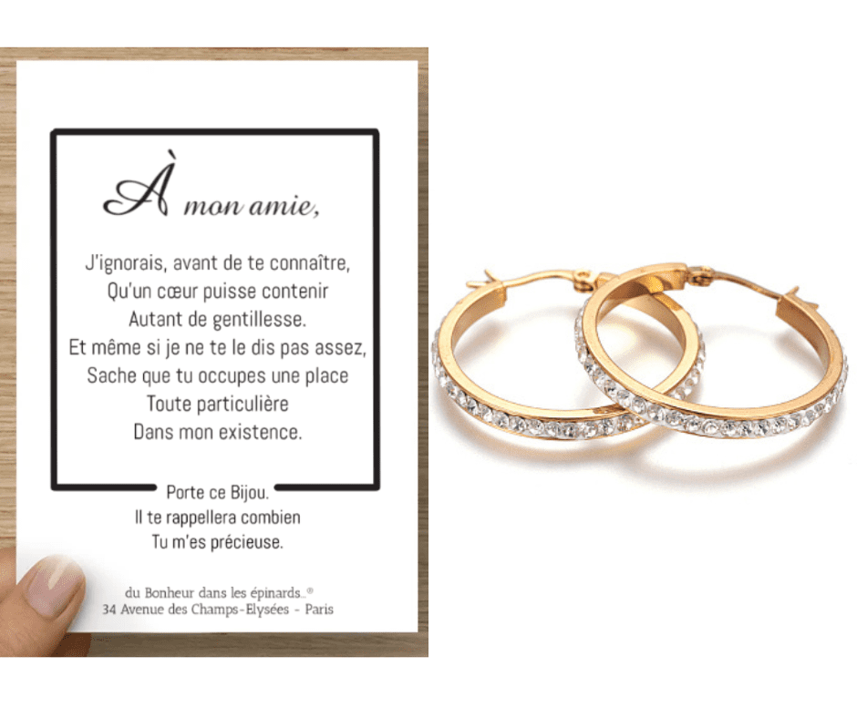 CARTE A MON AMIE + CREOLES AVEC ZIRCONS - F50