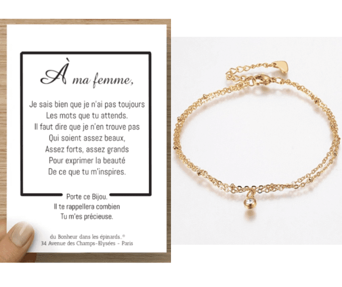 CARTE A MA FEMME + BRACELET DOUBLE RANGS - F49