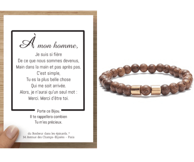 CARTE A MON HOMME + BRACELET PERLES - F48