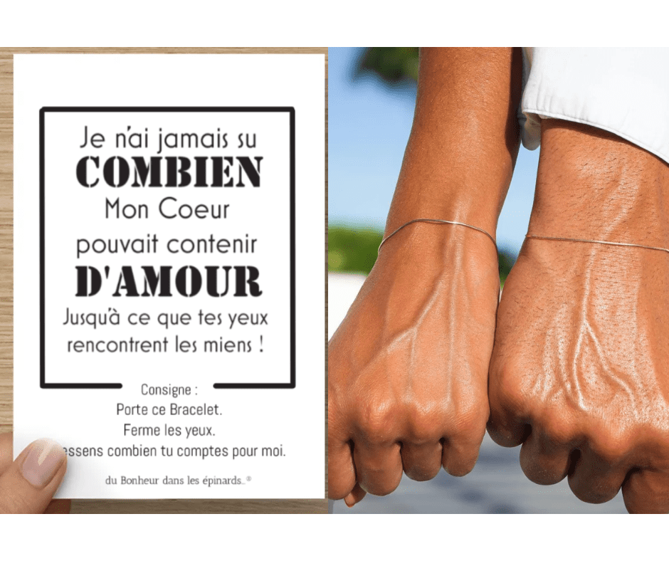 CARTE + 2 BRACELETS - JE N'AI JAMAIS SU COMBIEN MON COEUR - R18