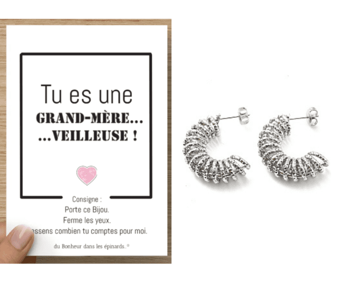 CARTE GRAND MERE VEILLEUSE + BOUCLES D'OREILLES  - F15