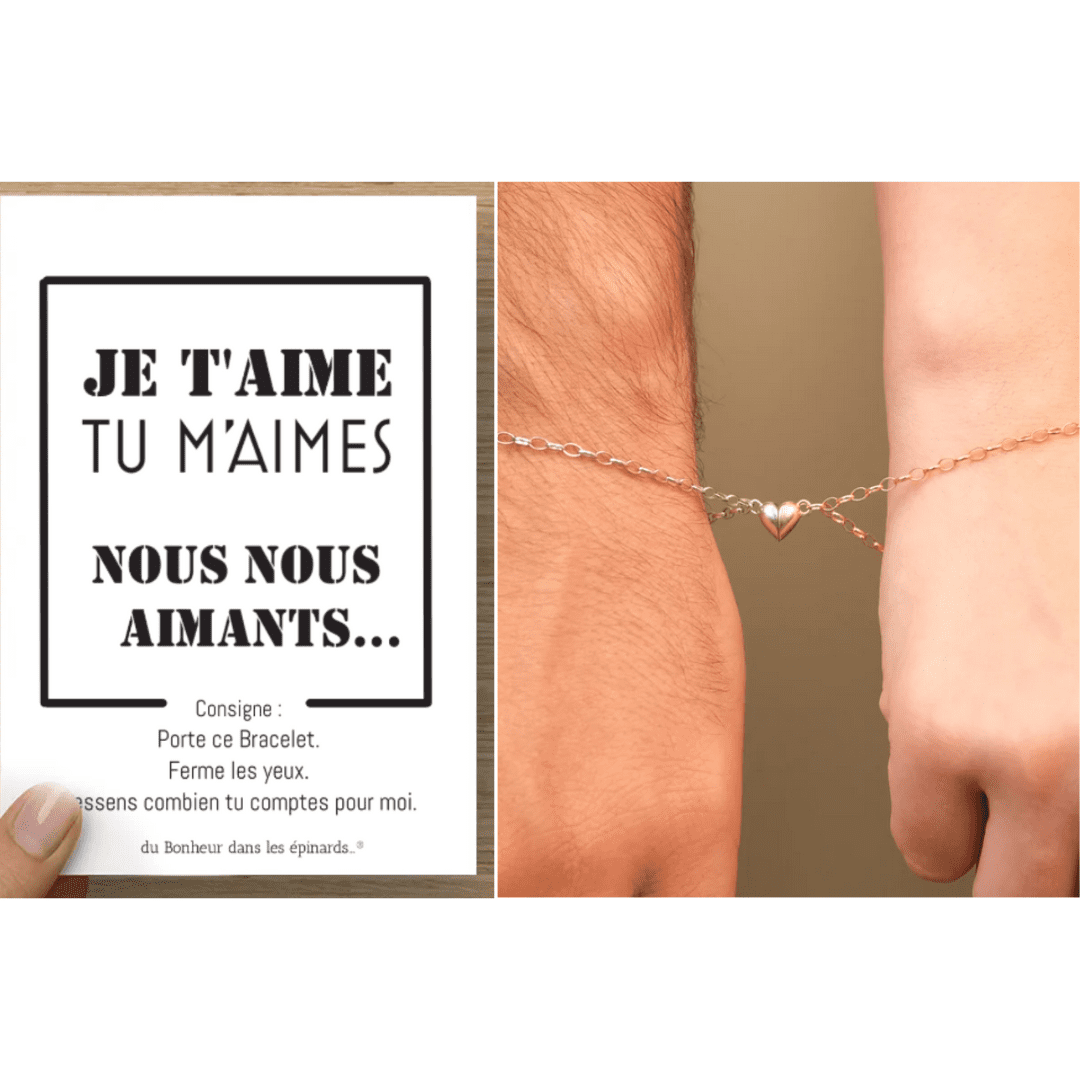 CARTE NOUS NOUS AIMANTS+2 BRACELETS COEUR MAGNETIQUE- R27
