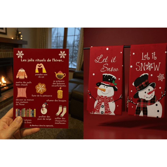 CARTE LES JOLIS RITUELS DE L'HIVER + SERVIETTE DE CUISINE - S27