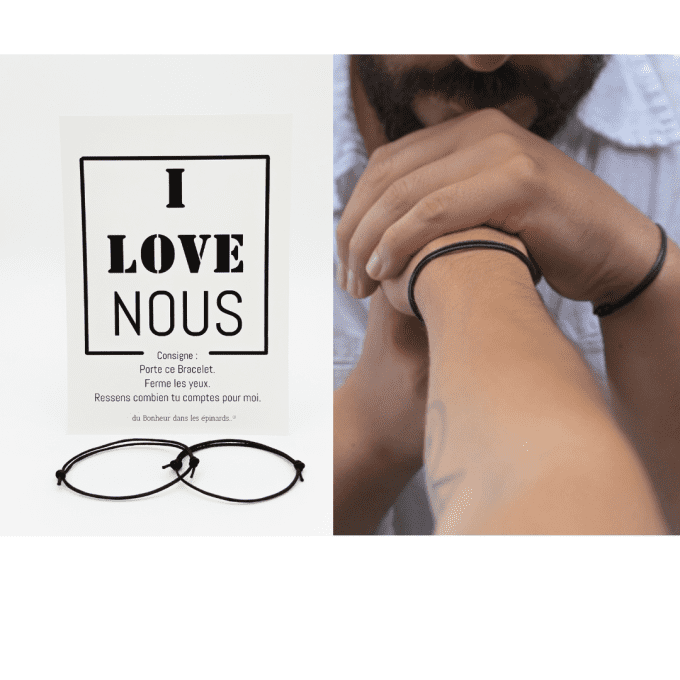 CARTE I LOVE NOUS + 2 BRACELETS CORDONS NOIRS - R12