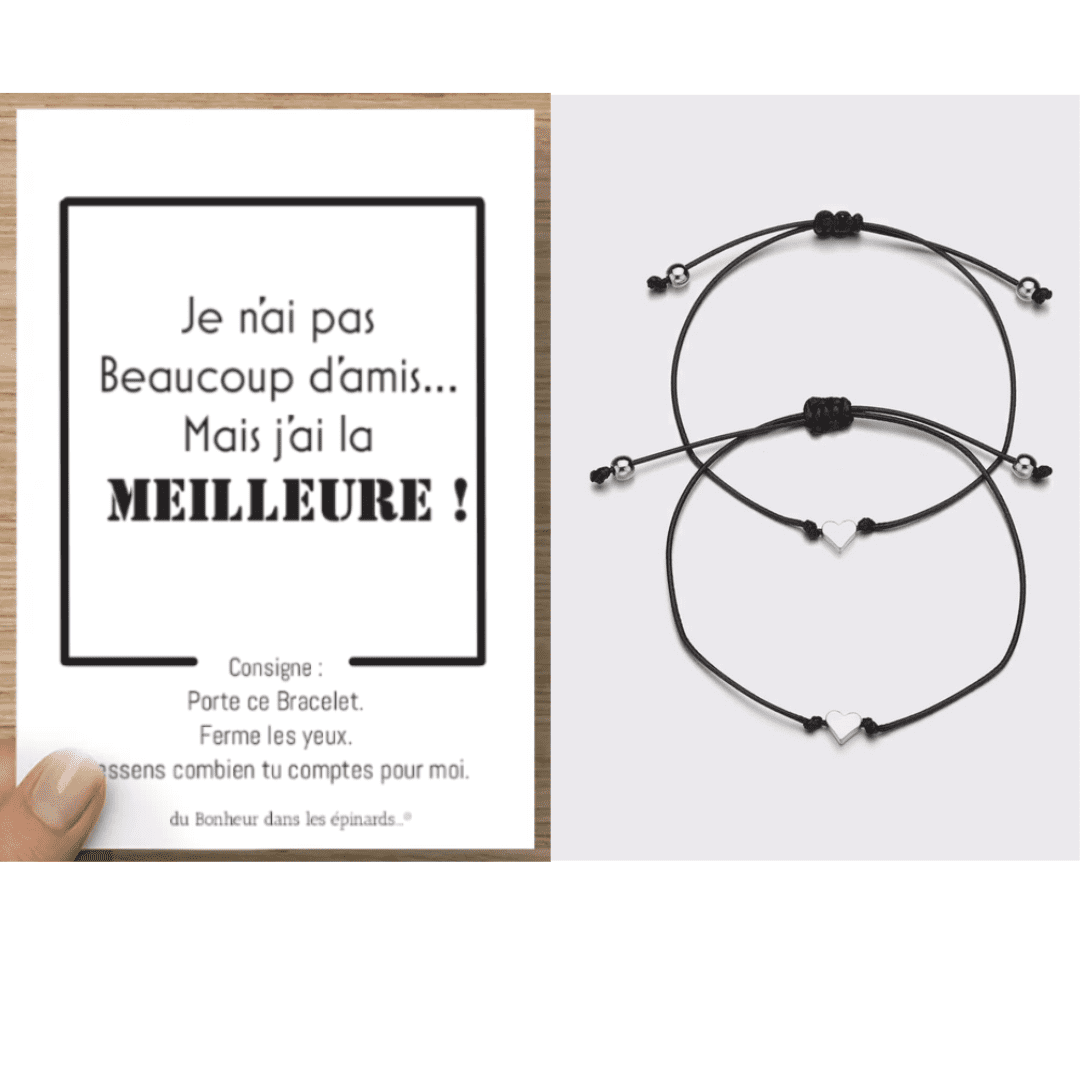 CARTE J'AI LA MEILLEURE + 2 BRACELETS COEUR - S04