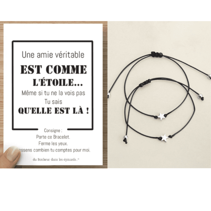CARTE UNE AMIE VERITABLE + 2 BRACELETS ETOILE - S02