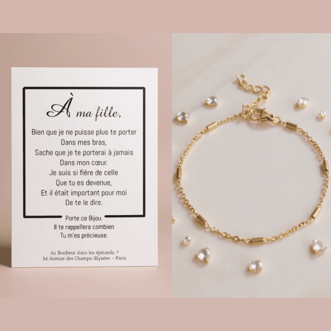 CARTE A MA FILLE + BRACELET doré ou argenté - F45
