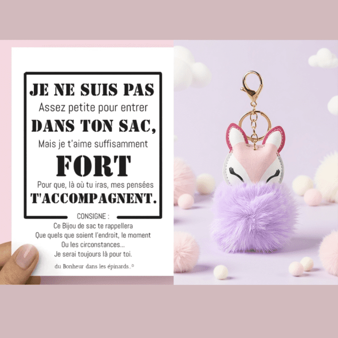 CARTE JE NE SUIS PAS ASSEZ PETITE + 1 BIJOU DE SAC JOLIE RENARDE- S23