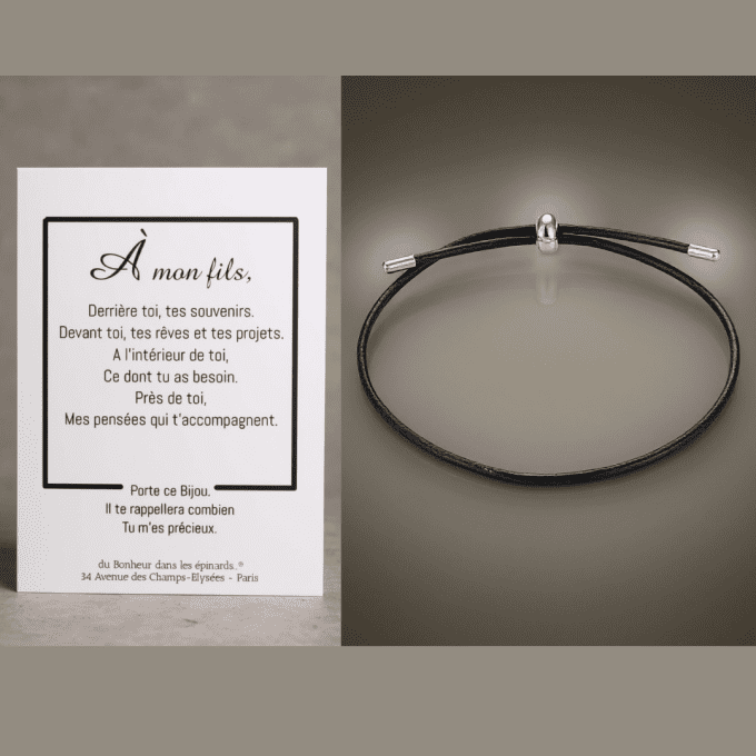 CARTE A MON FILS + BRACELET PERLE ARGENTEE - F44