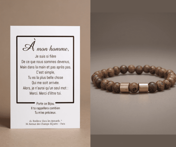 CARTE A MON HOMME + BRACELET PERLES - F48