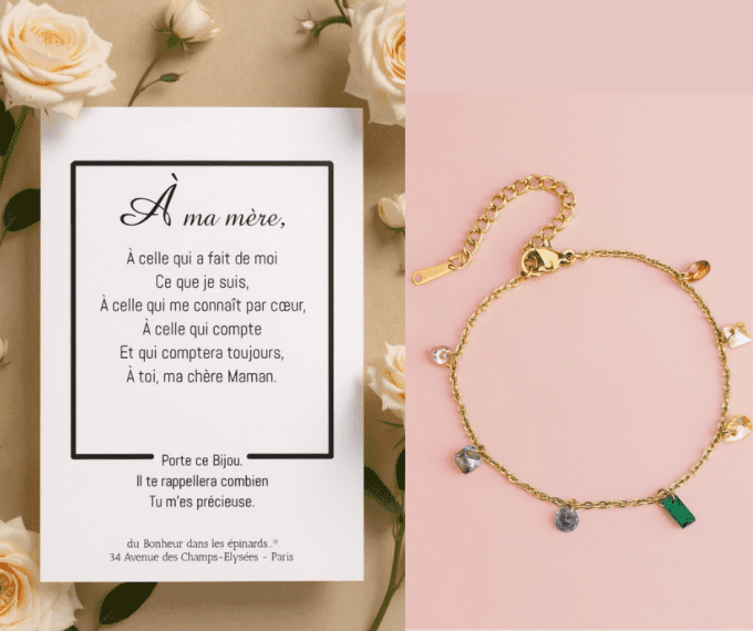 CARTE A MA MERE + BRACELET 7 PIERRES - F41