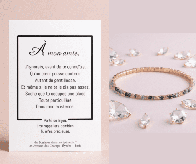 CARTE A MON AMIE + BRACELET STRASS MULTICOLORES - F50