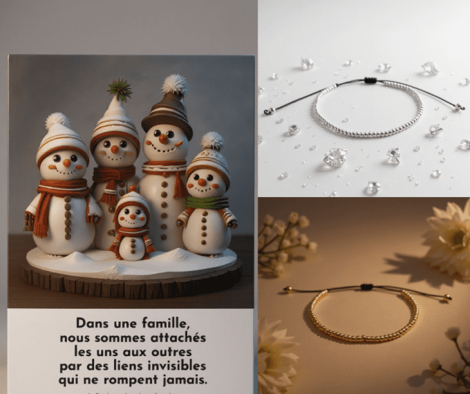 CARTE FAMILLE BONHOMMES DE NEIGE  + 2 à 12 BRACELETS - F52