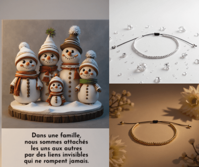 CARTE FAMILLE BONHOMMES DE NEIGE  + 2 à 12 BRACELETS - F52
