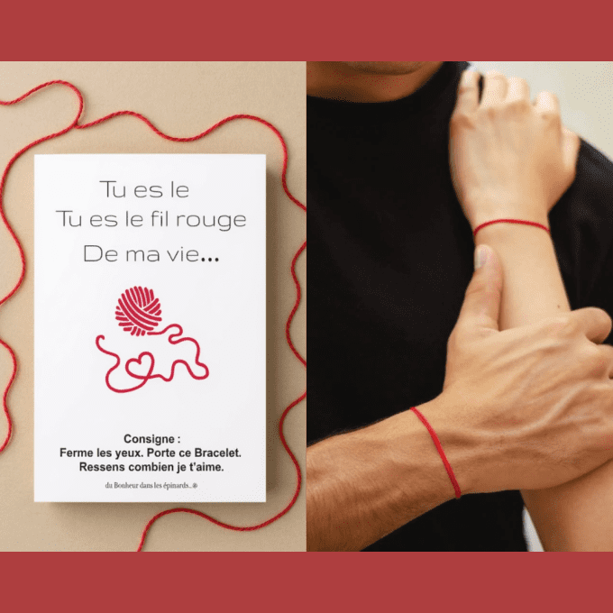 CARTE TU ES LE FIL ROUGE DE MA VIE + 2 BRACELETS - R01