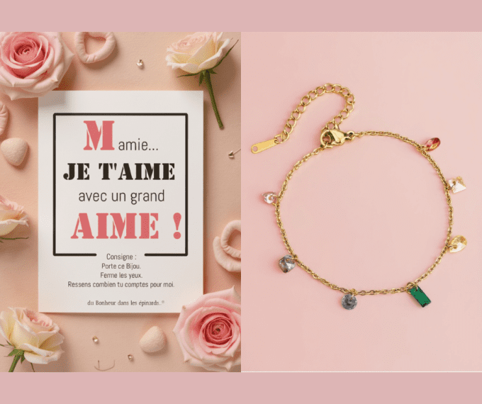 CARTE AVEC UN GRAND AIME + BRACELET PAMPILLES - F14