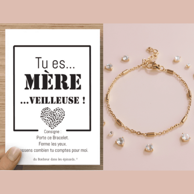 CARTE MERE-VEILLEUSE + 1 BRACELET - doré ou argenté - F06 