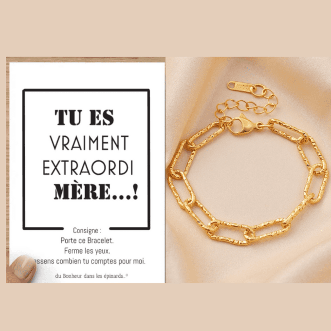 CARTE EXTRAORDI MERE + 1 BRACELET - doré ou argenté - F07 