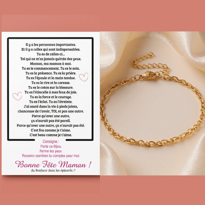 CARTE BONNE FETE MAMAN + 1 BRACELET - doré ou argenté - F51