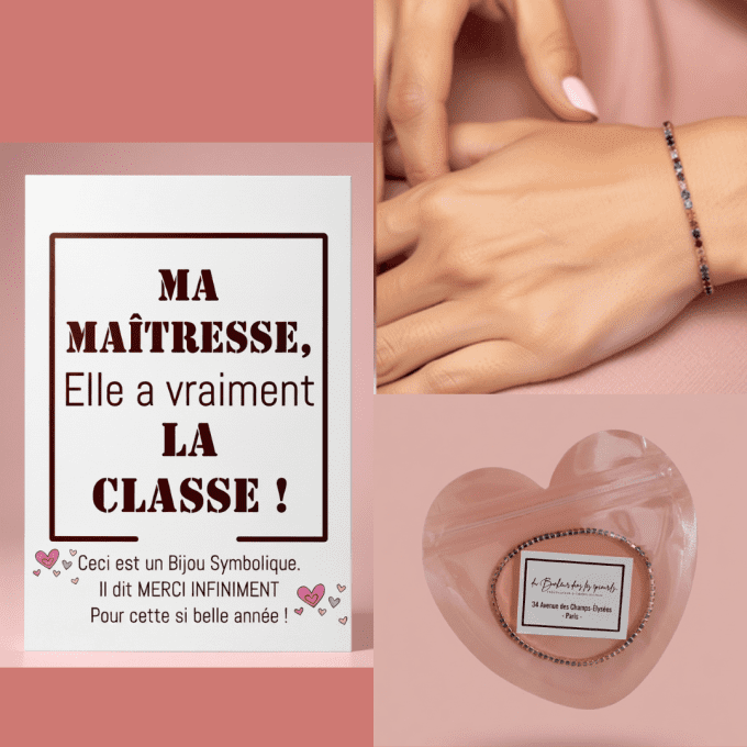 CARTE MAITRESSE - ATSEM - NOUNOU + BRACELET PIERRES FINES