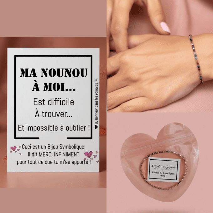 CARTE MAITRESSE - ATSEM - NOUNOU + BRACELET PIERRES FINES