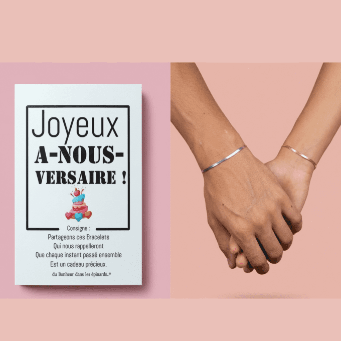 CARTE A-NOUS-VERSAIRE + 2 BRACELETS D'ANNIVERSAIRE - coloris au choix - R58 