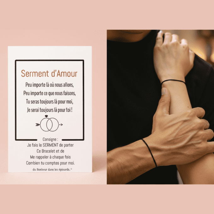 CARTE SERMENT D'AMOUR + 2 BRACELETS SERMENT - CORDONS NOIRS - R23 
