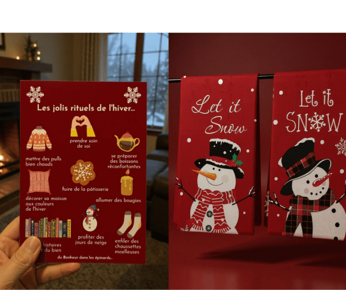 CARTE LES JOLIS RITUELS DE L'HIVER + SERVIETTE DE CUISINE - S27